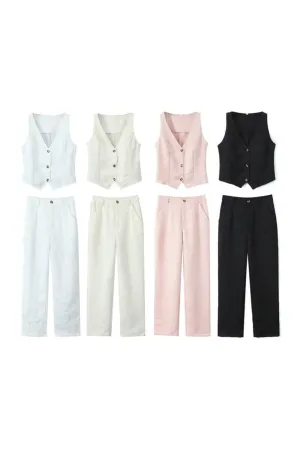 ‘ Ryan’ Ribbed-Knit Vest & Long Pants Set