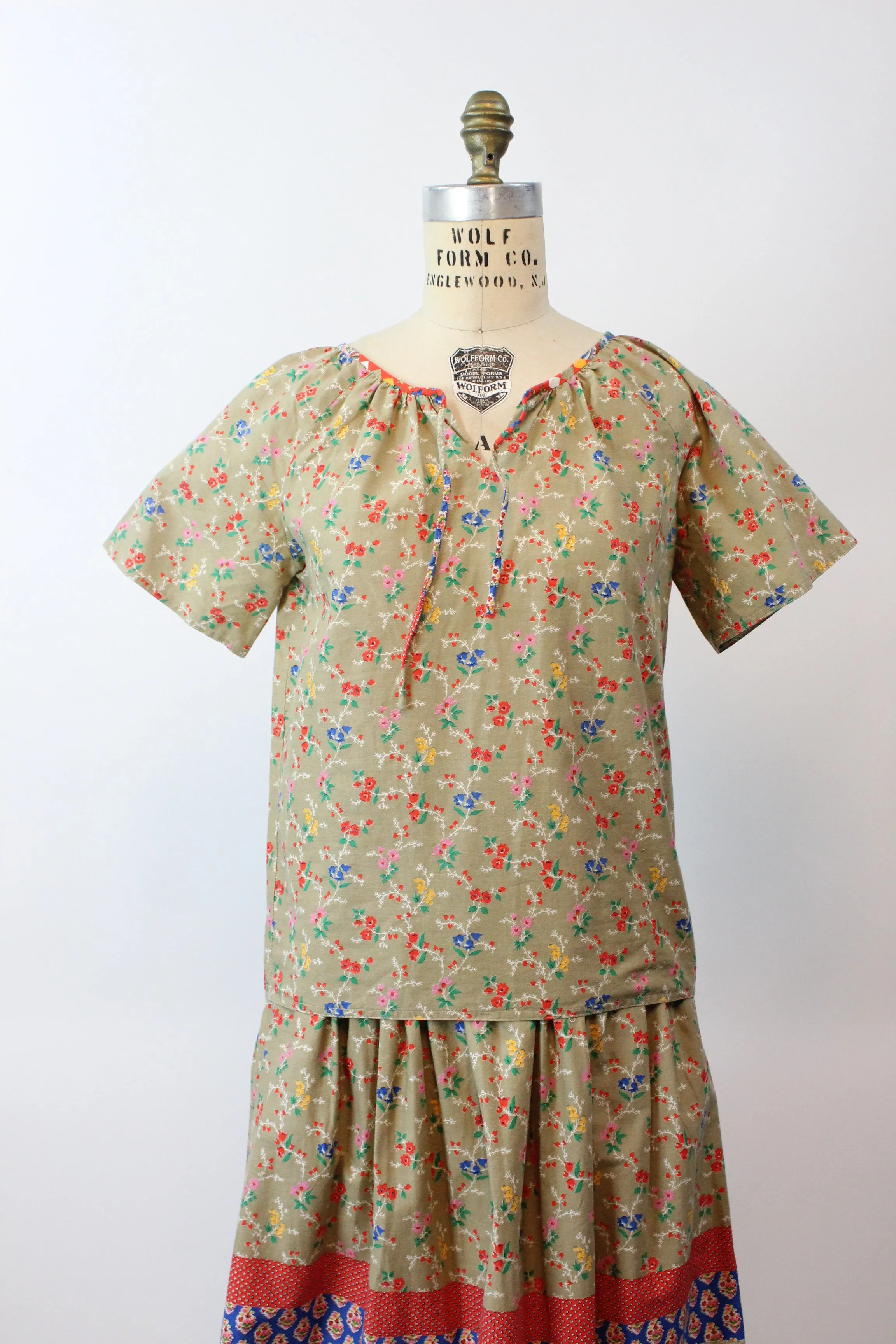 1960s FRENCH cotton PEASANT blouse and skirt SET xs | new spring summer