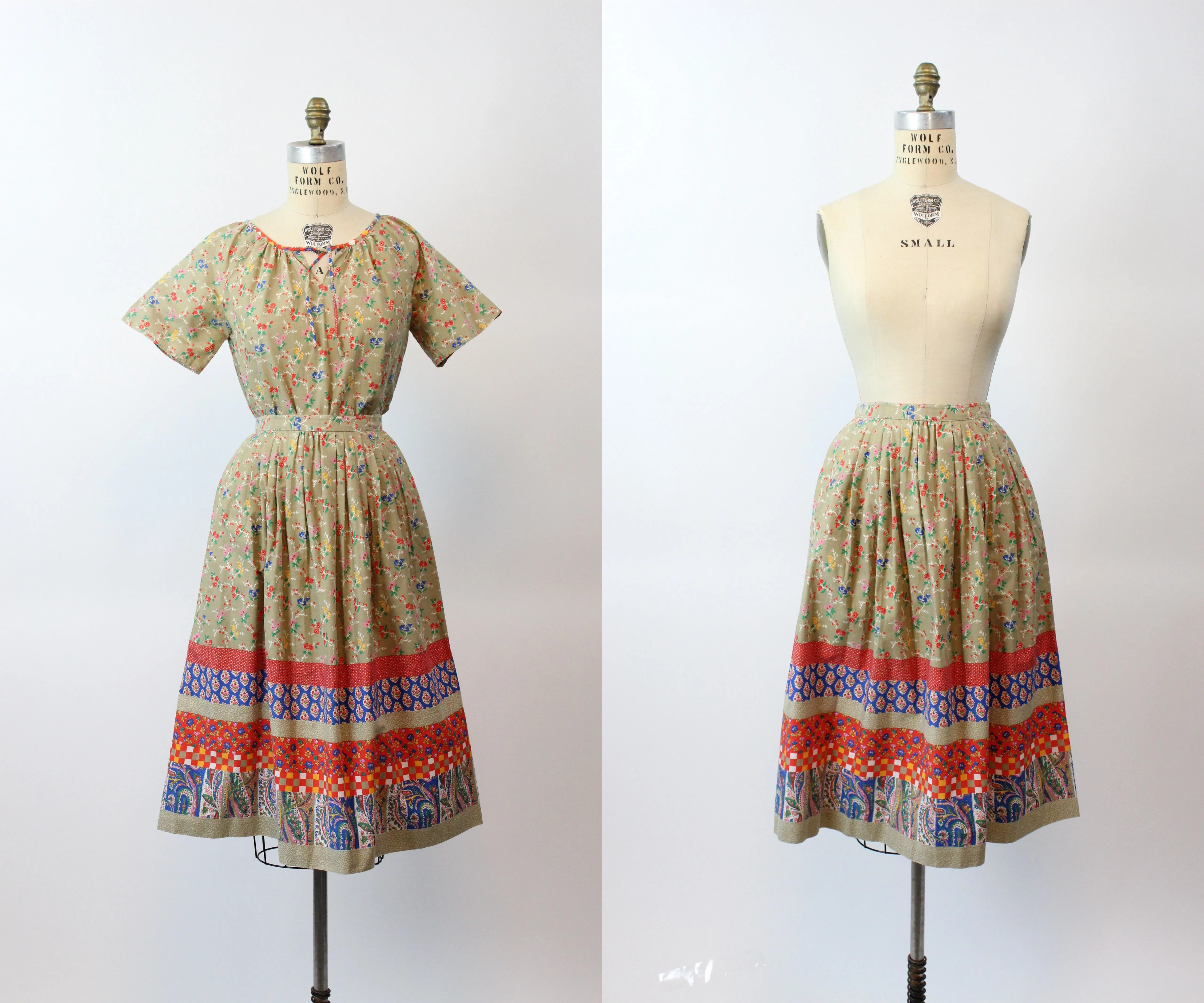 1960s FRENCH cotton PEASANT blouse and skirt SET xs | new spring summer