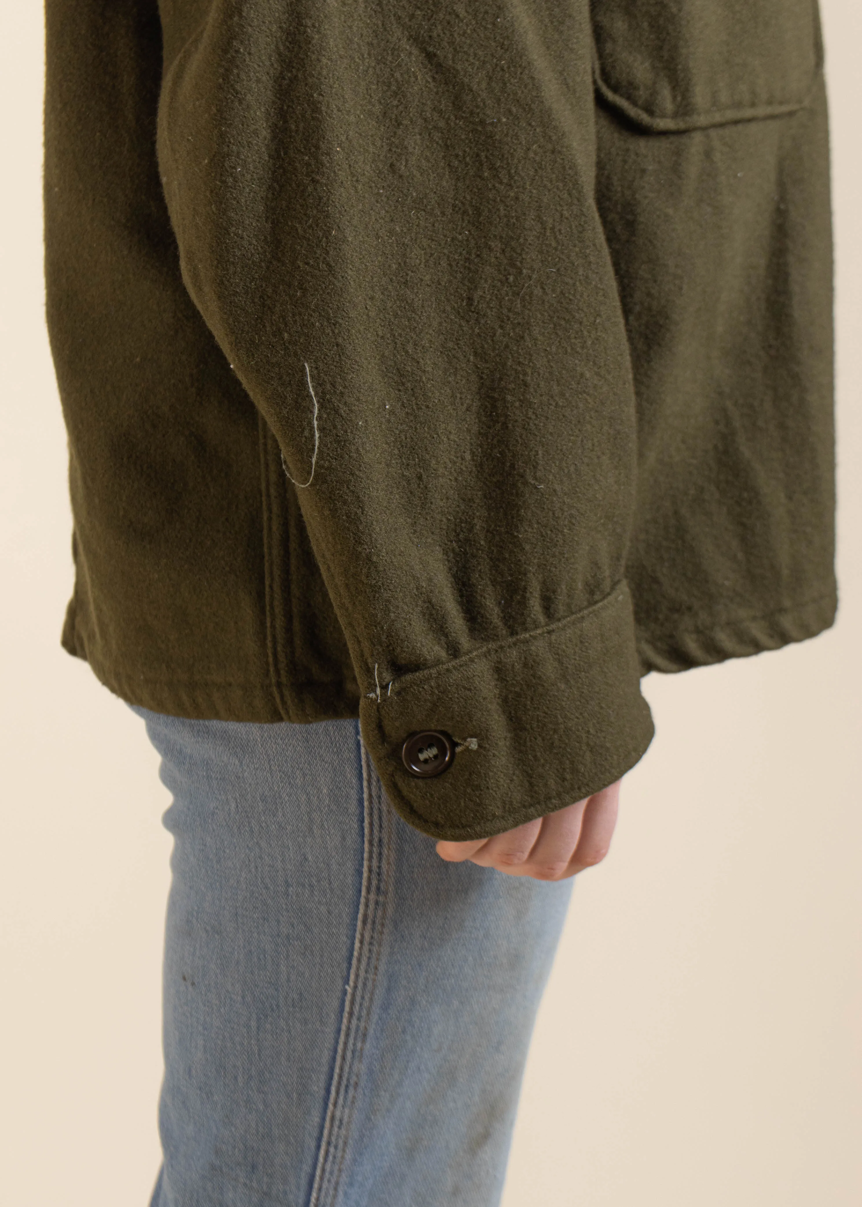 1980s Military Cold Weather Long Sleeve Wool Button Up Shirt Size M/L