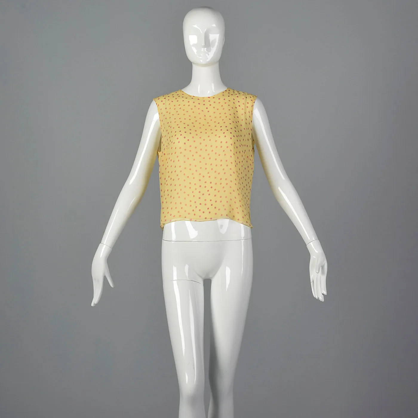 2000s Yellow Silk Blouse with Pink Polka Dots