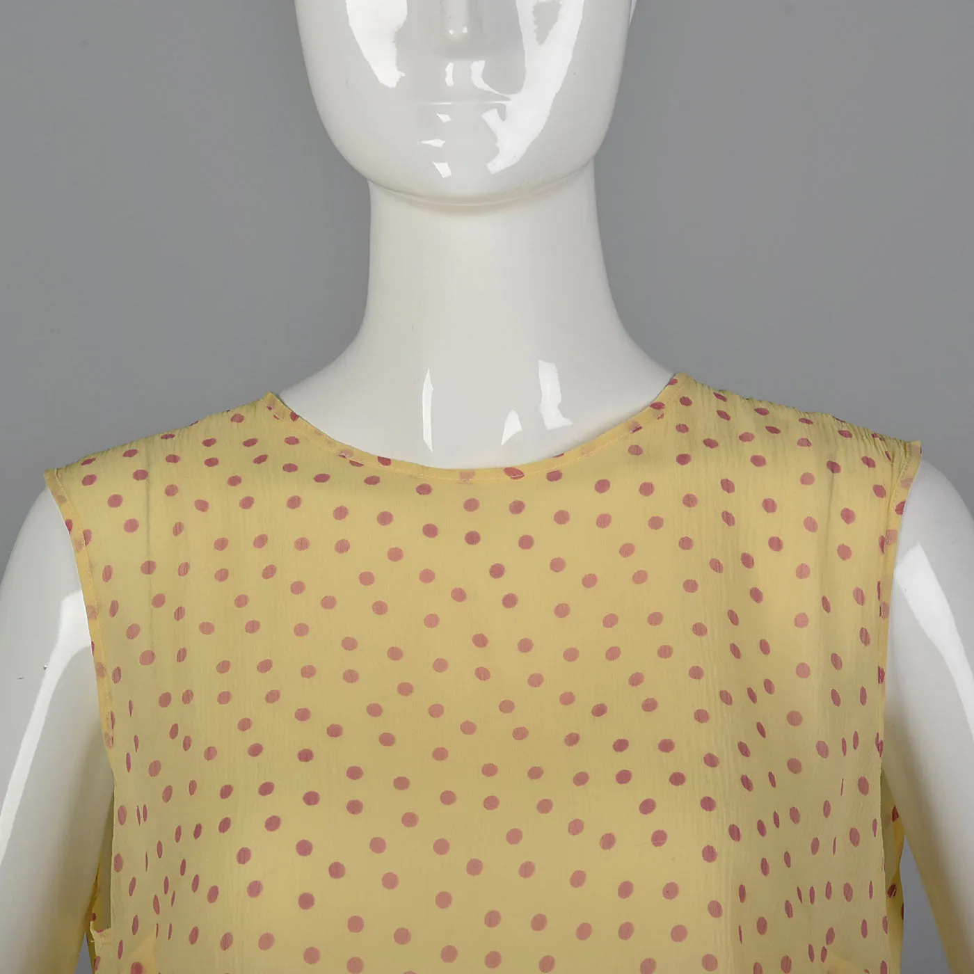 2000s Yellow Silk Blouse with Pink Polka Dots