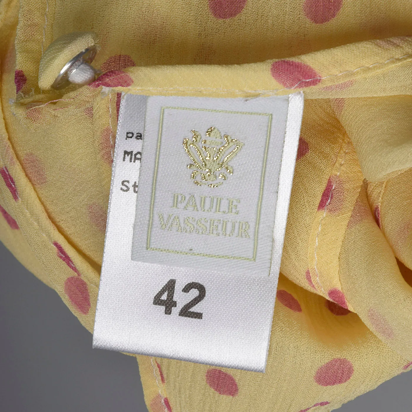 2000s Yellow Silk Blouse with Pink Polka Dots