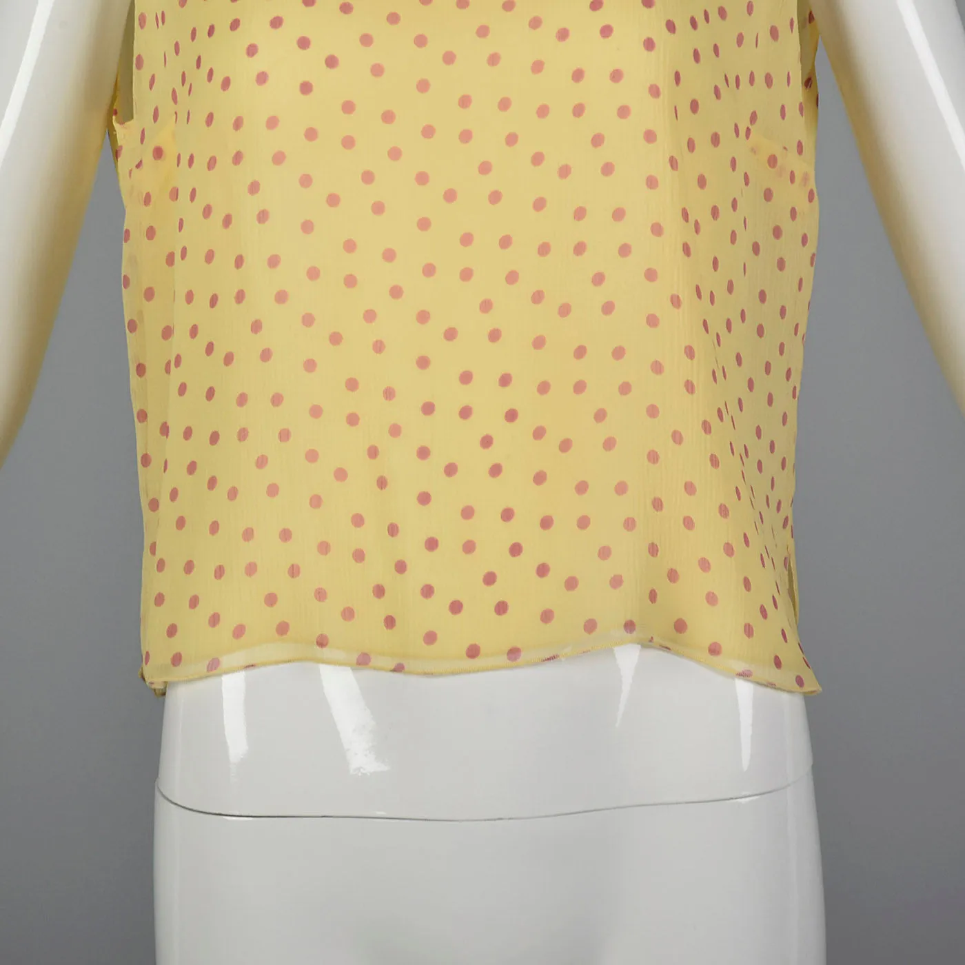 2000s Yellow Silk Blouse with Pink Polka Dots