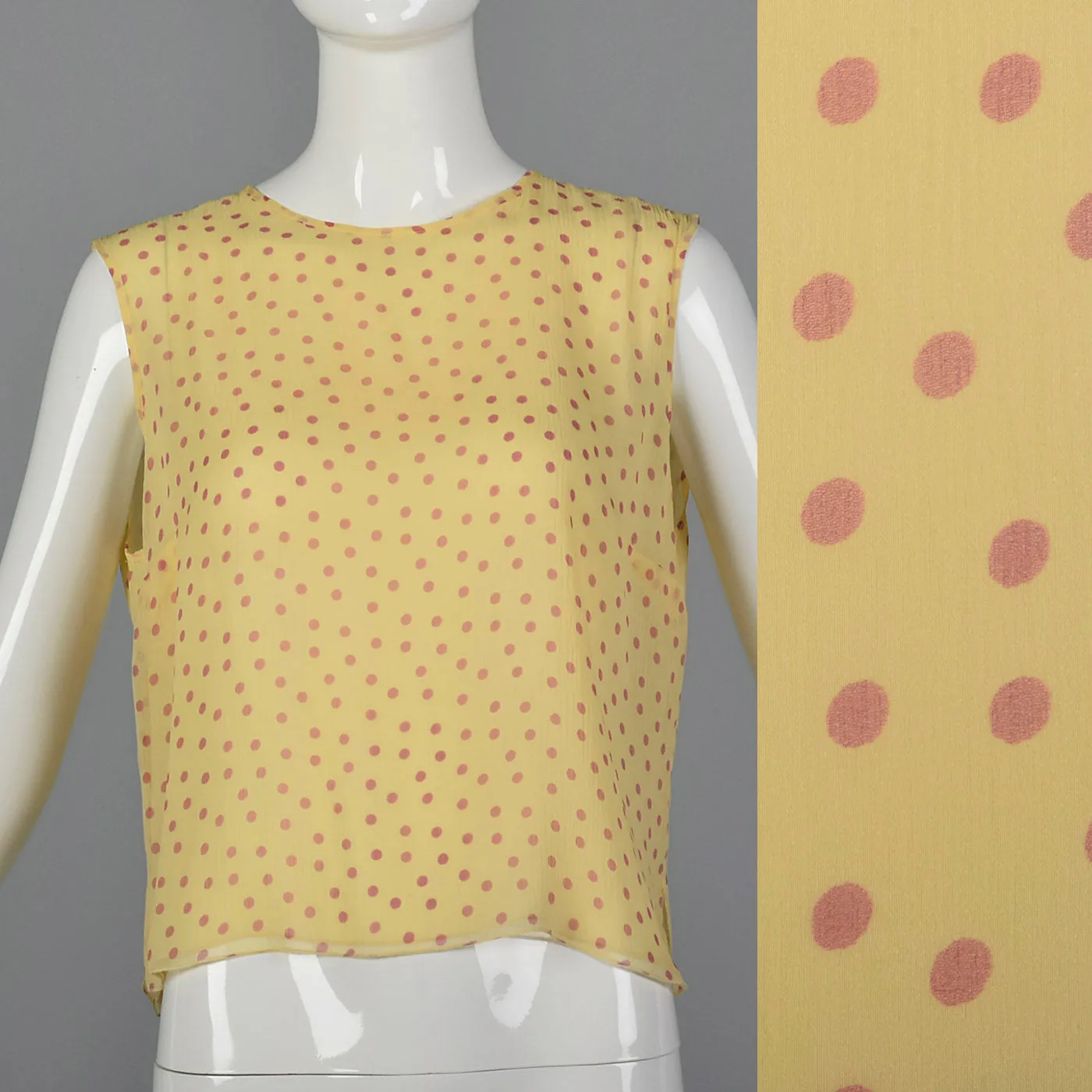 2000s Yellow Silk Blouse with Pink Polka Dots