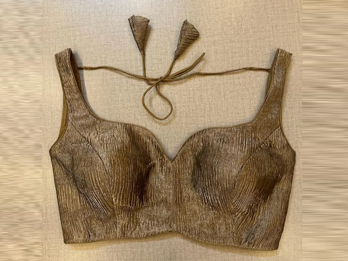 50V425-RO Brown Crushed Tissue Saree Blouse
