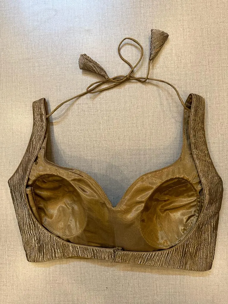 50V425-RO Brown Crushed Tissue Saree Blouse