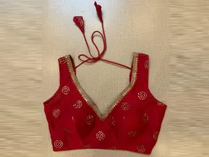 50V526-RO Red Embroidered Sleeveless Designer Saree Blouse