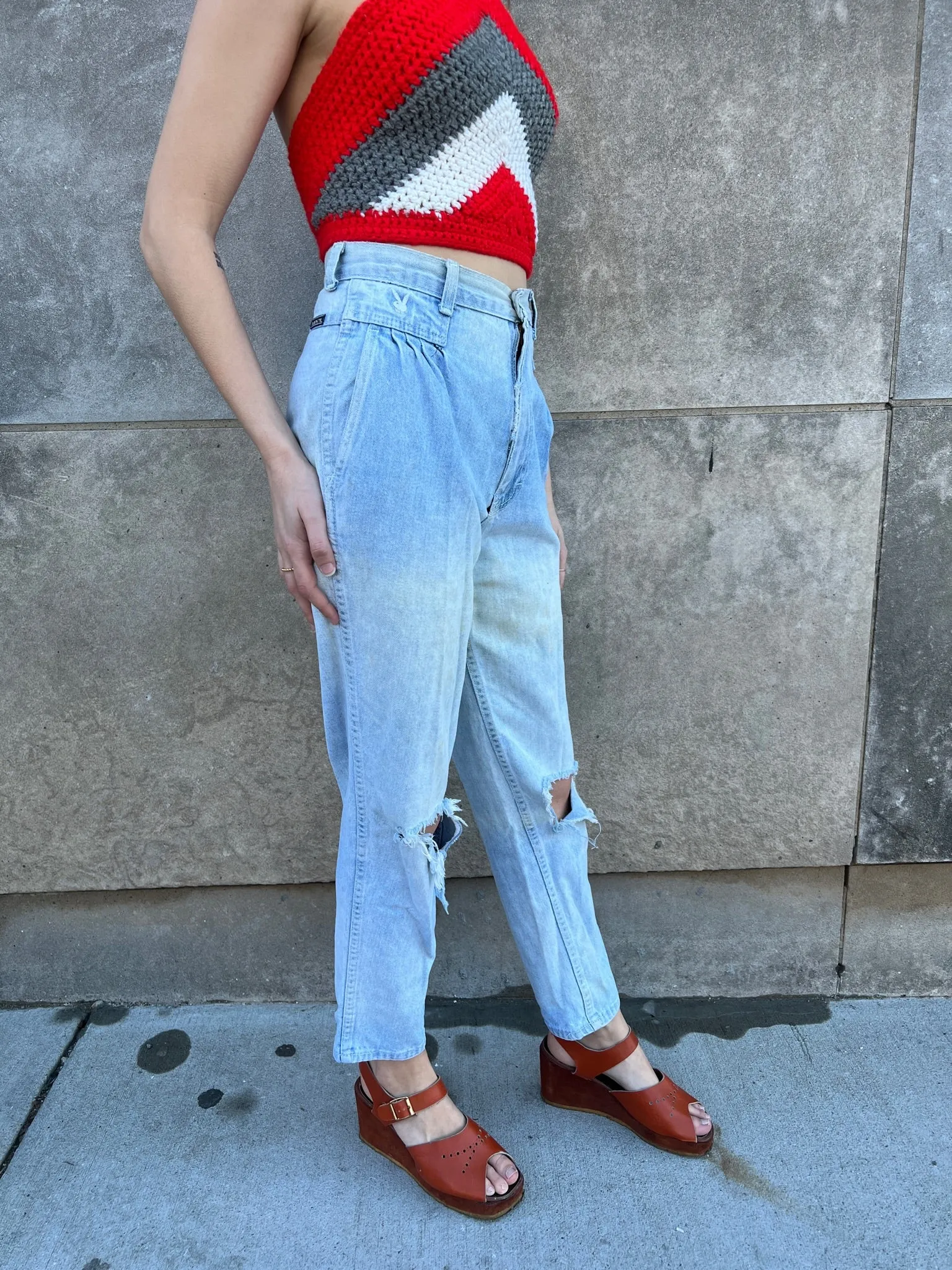 80s Faded, Thrashed Denim Jeans, Playboy