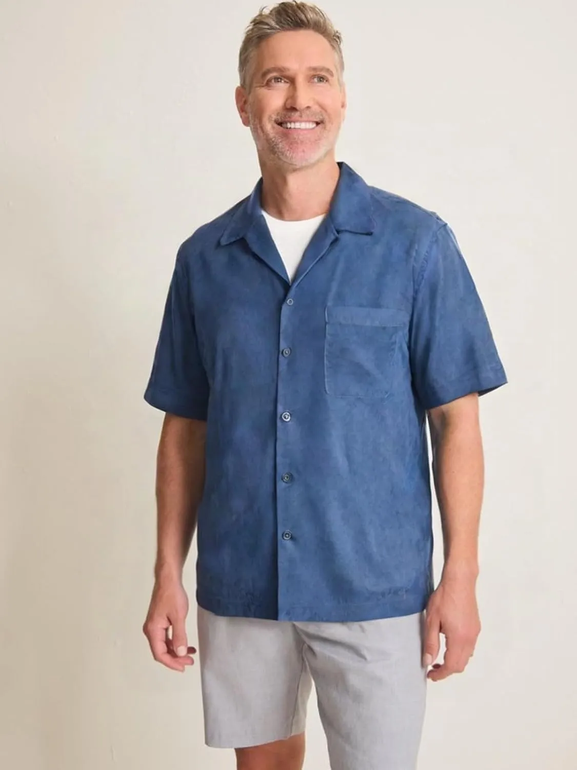 ALLOVIN Men’s Linen & Tencel Lyocell Hawaiian Shirt – Loose Fit Floral Button Down for Beach, Holiday & Summer Casual