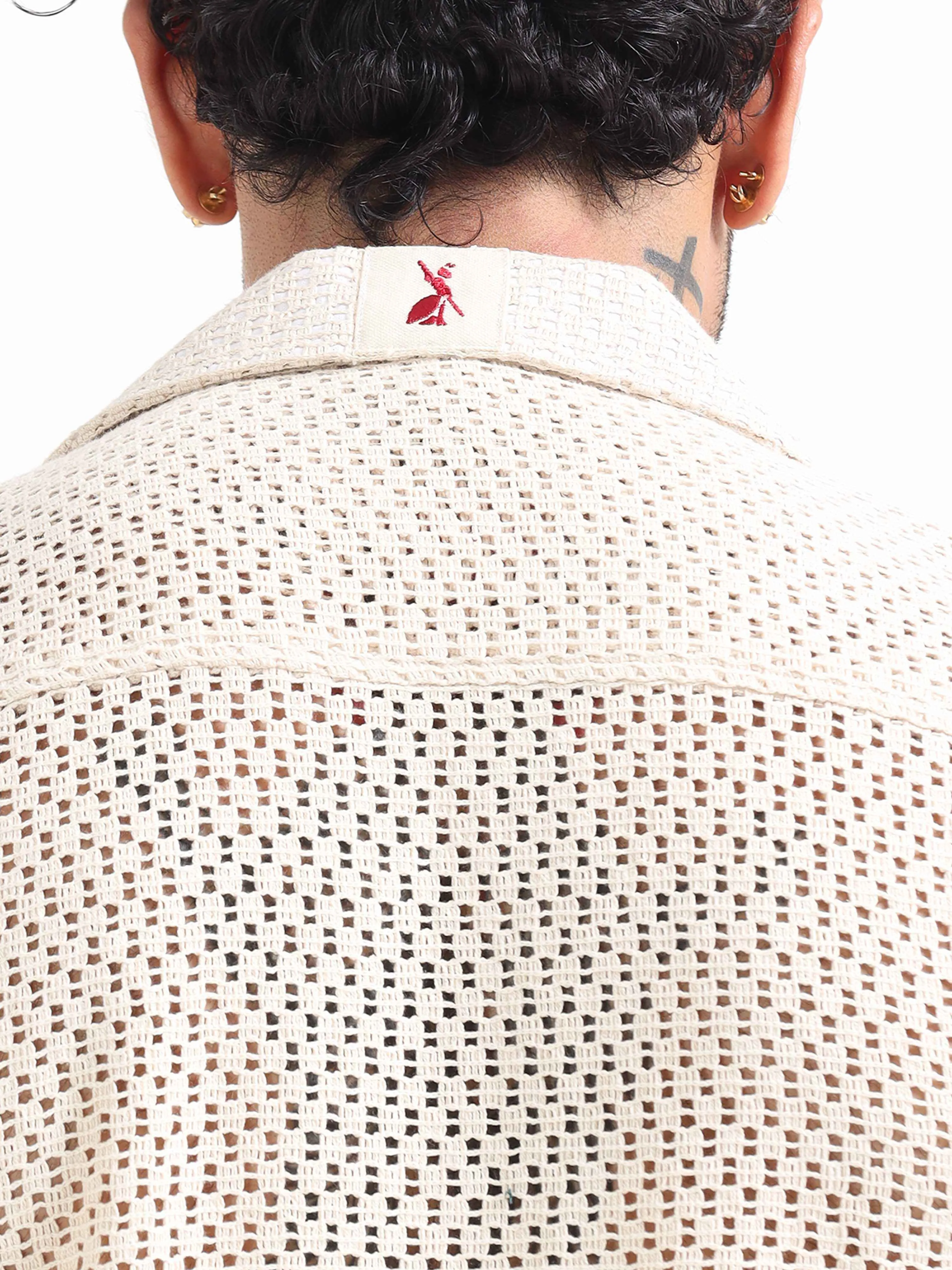 Artisan Crochet Knit Shirt In Red Stripe