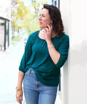 AVA peasant sleeve top in Deep Teal