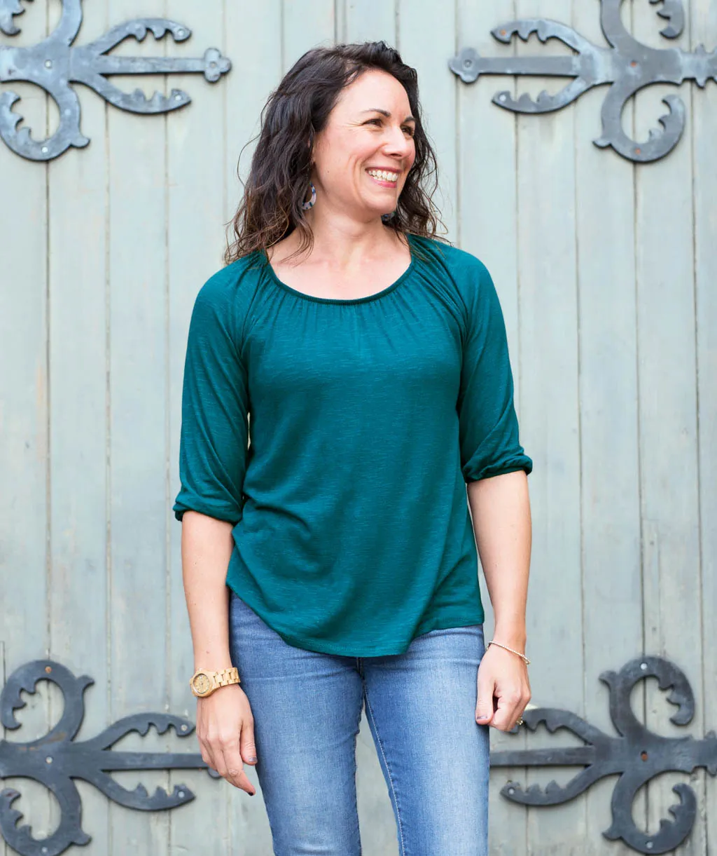 AVA peasant sleeve top in Deep Teal
