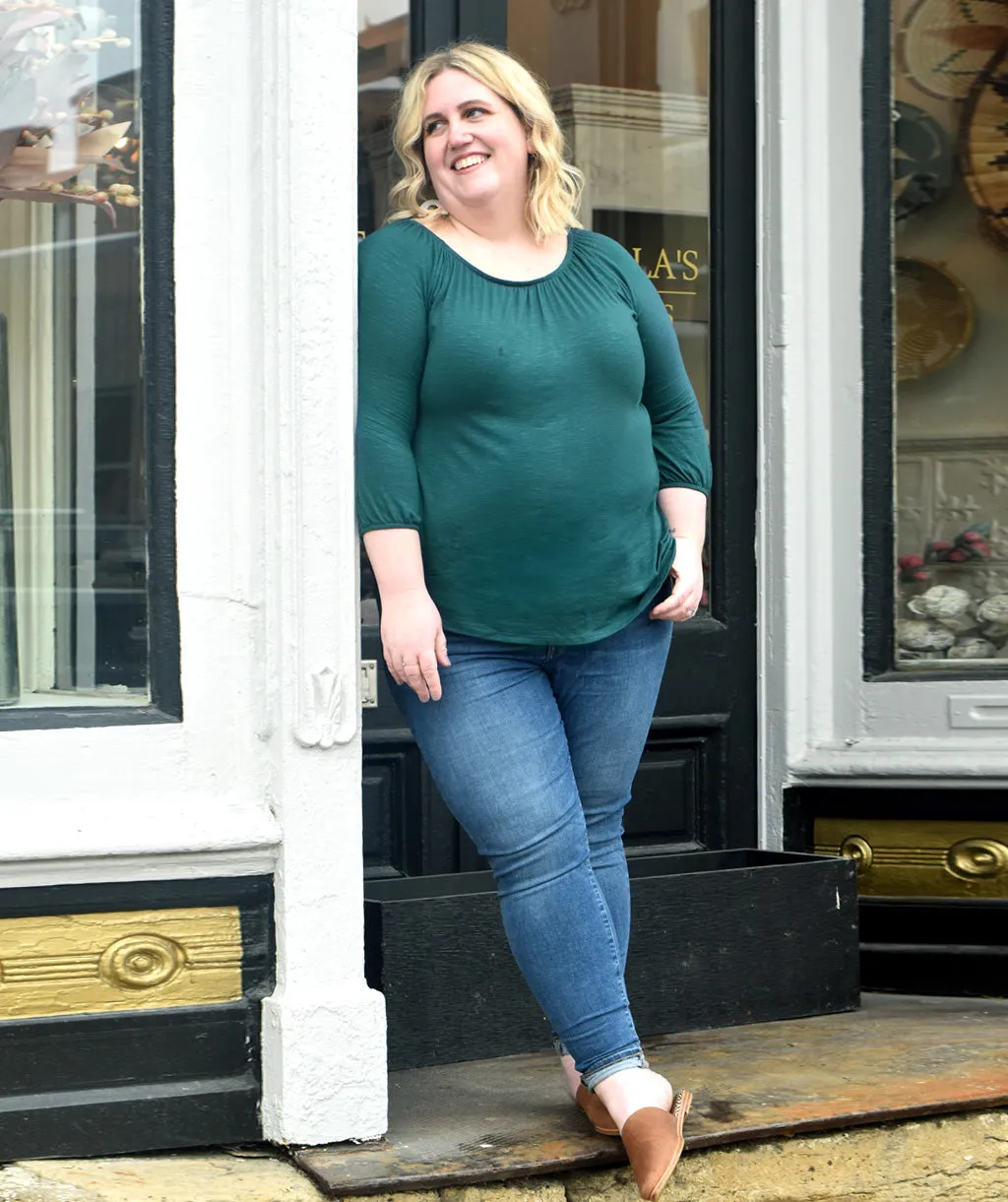 AVA peasant sleeve top in Deep Teal