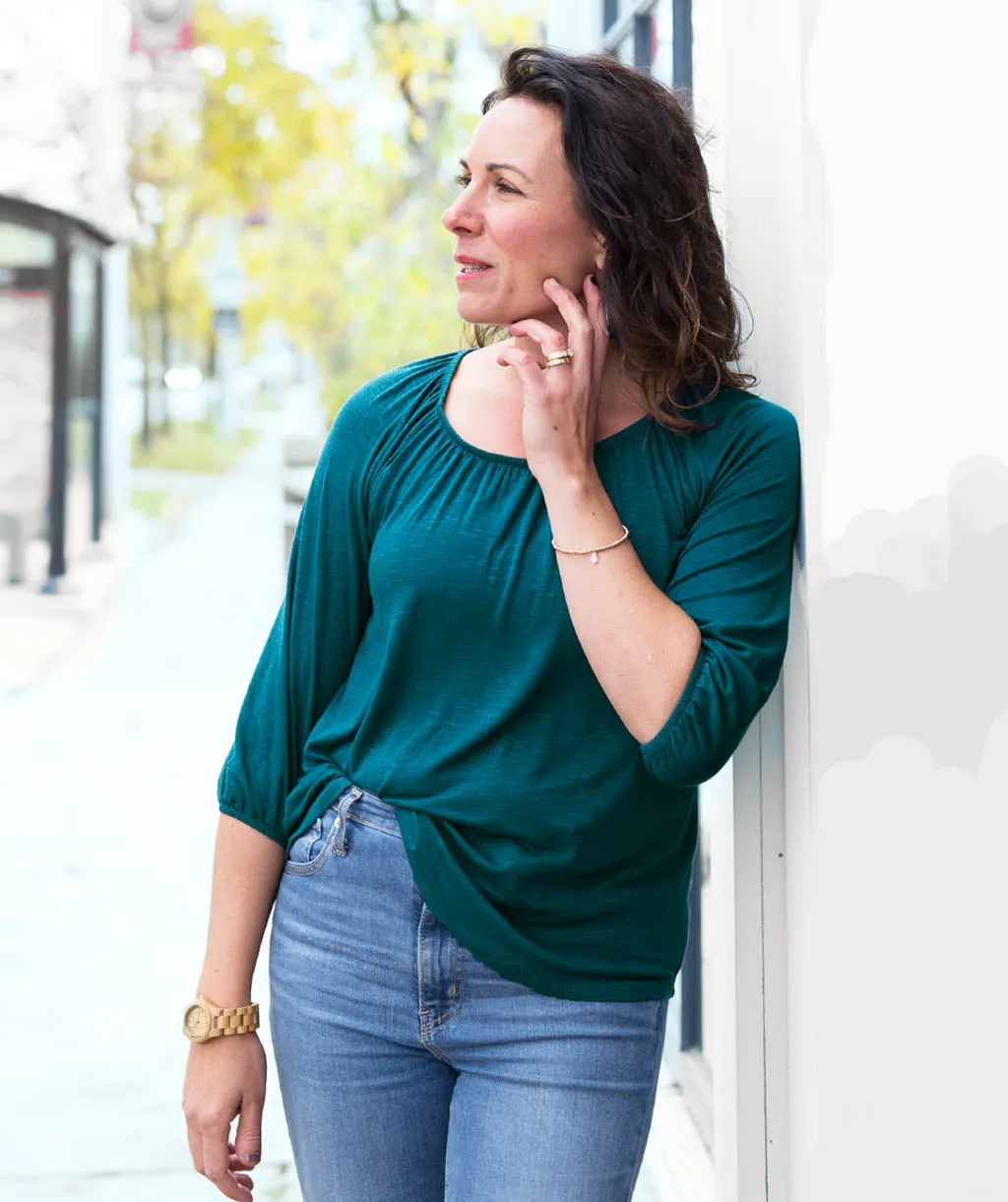 AVA peasant sleeve top in Deep Teal