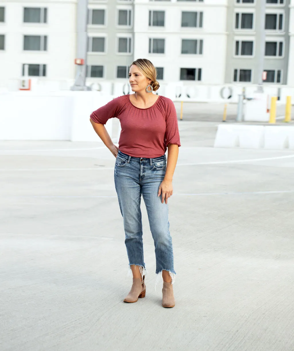 AVA peasant sleeve top in Marsala