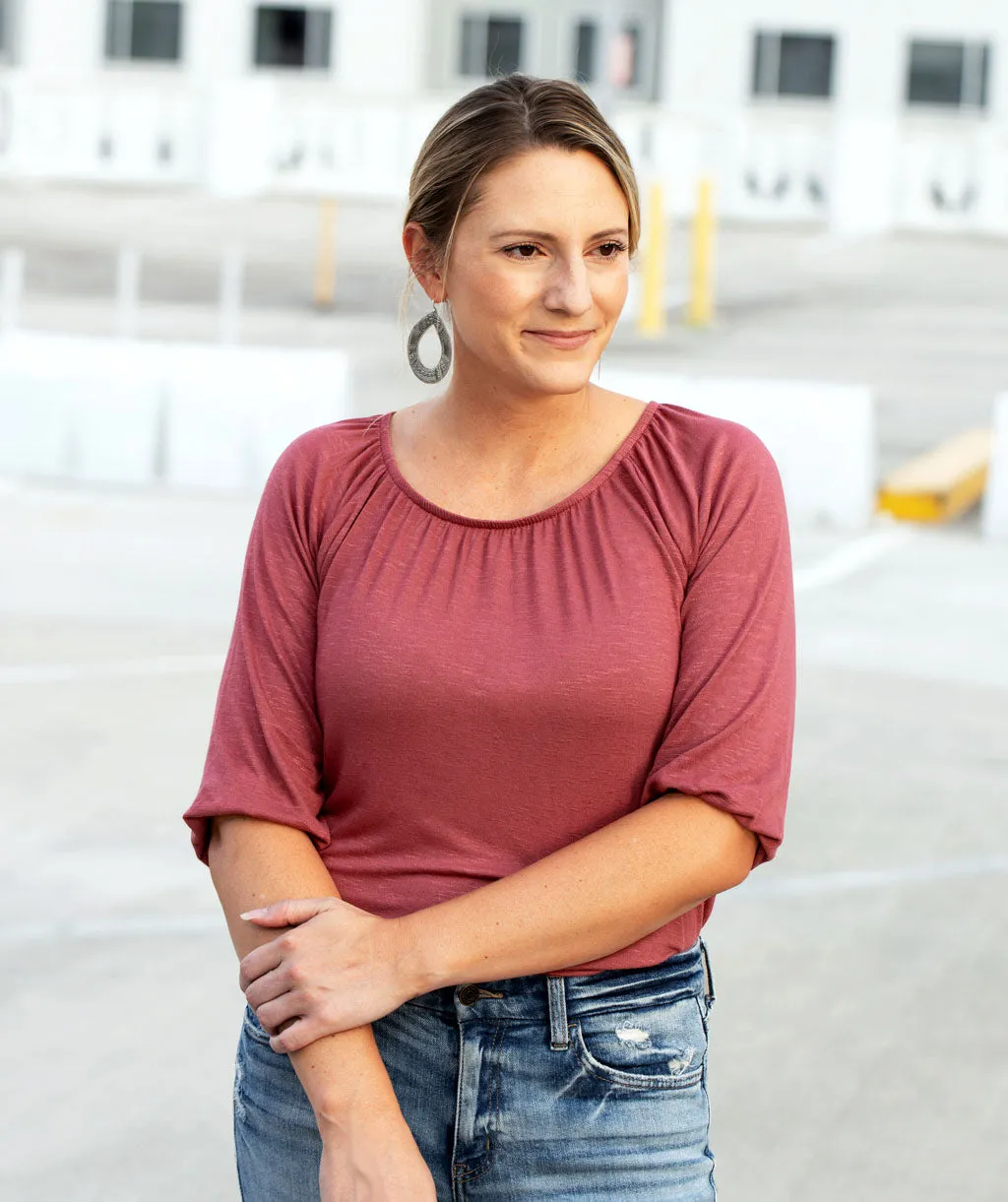 AVA peasant sleeve top in Marsala