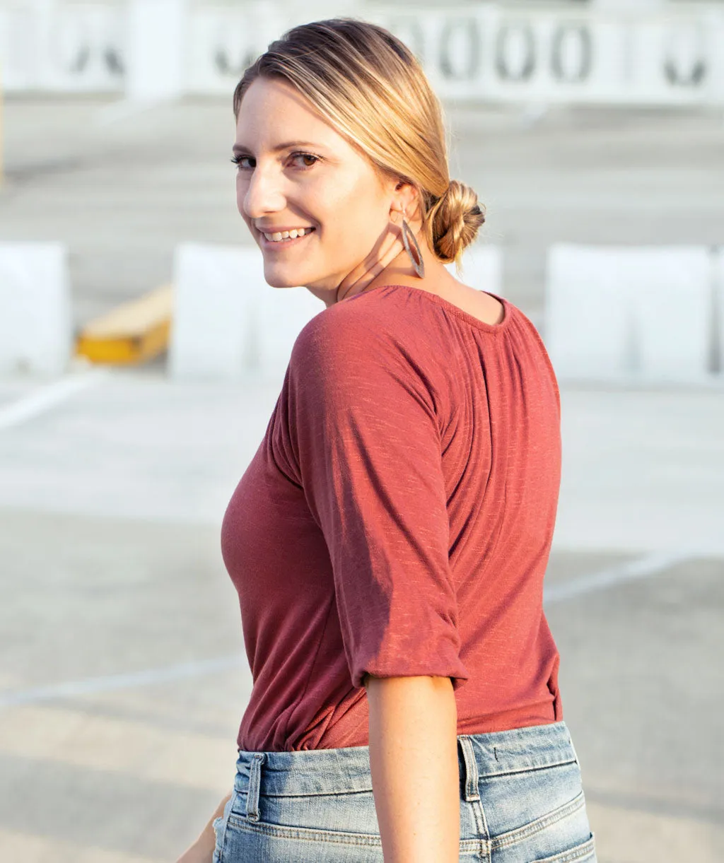 AVA peasant sleeve top in Marsala
