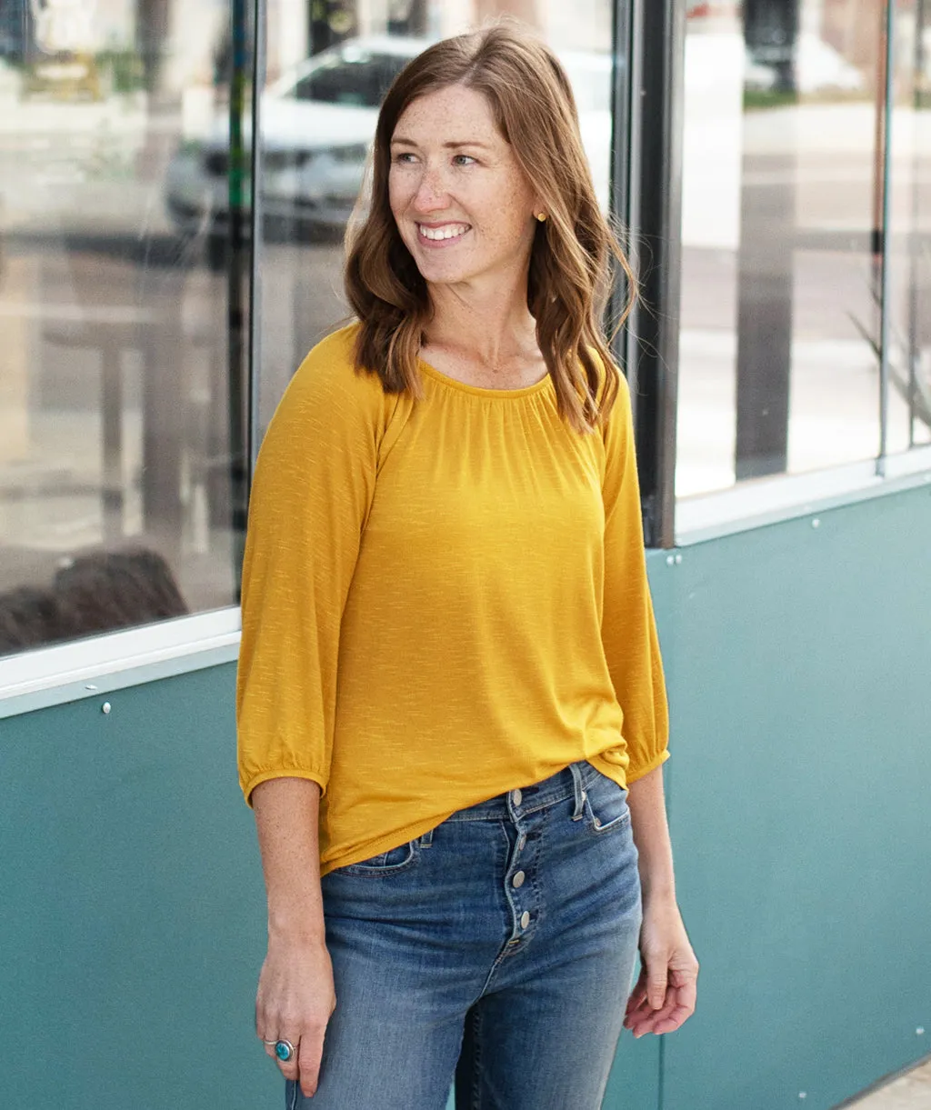 AVA peasant sleeve top in Mustard