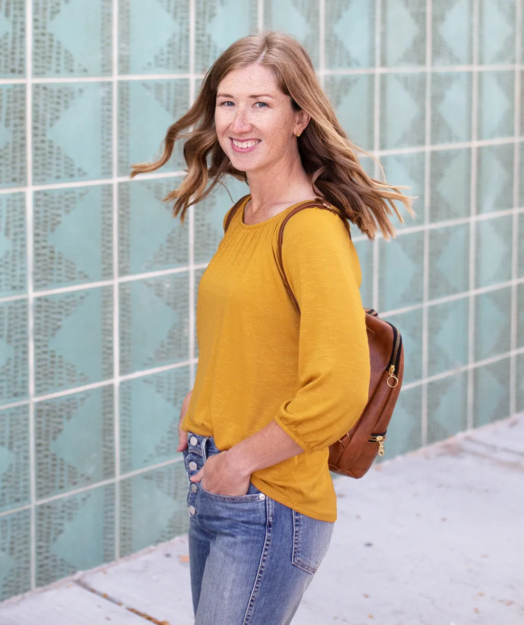 AVA peasant sleeve top in Mustard
