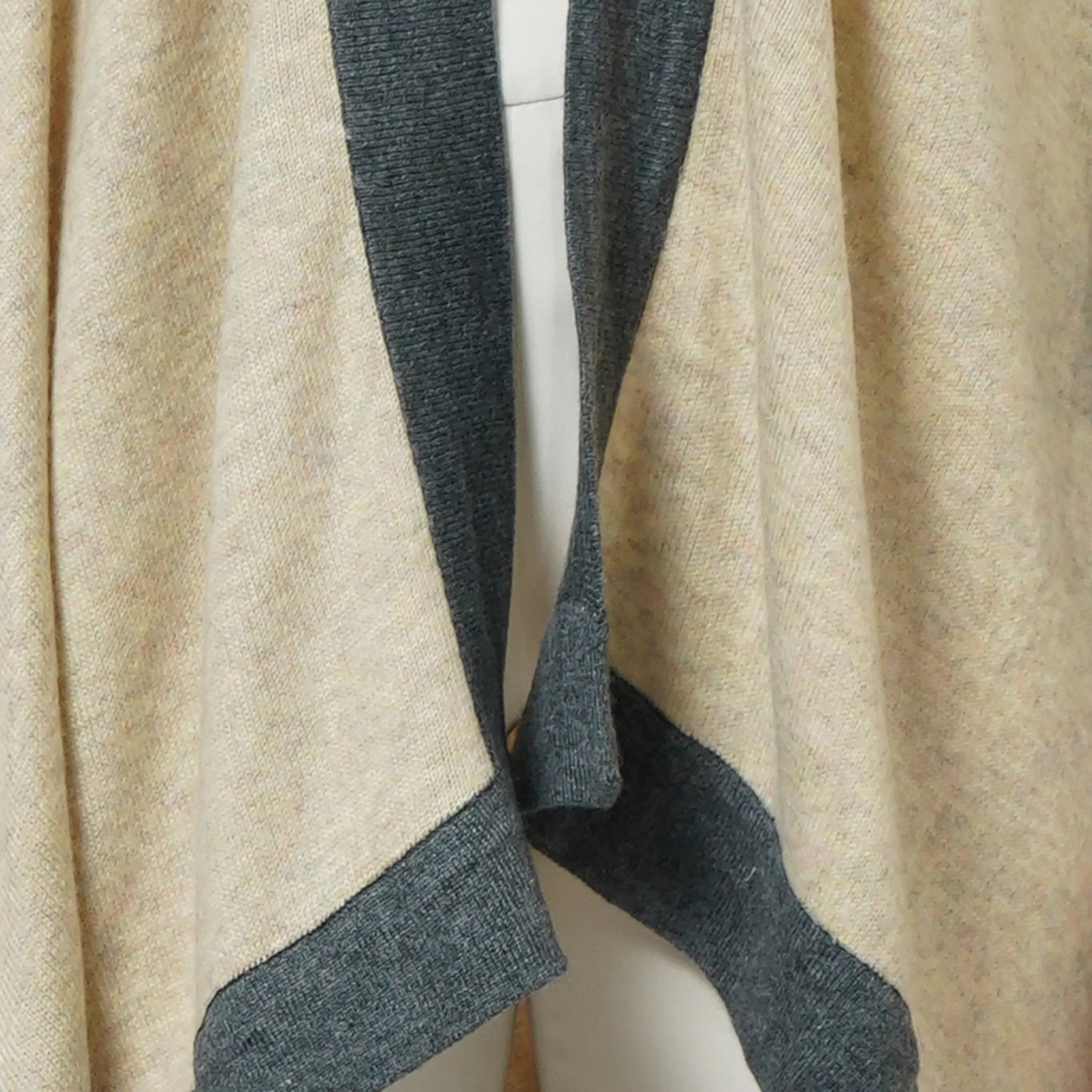 Beige and Grey Long Knitted Cashmere Cape