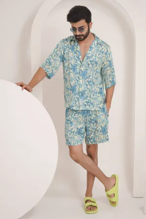 Beige Blue Relaxed Fit Shirt