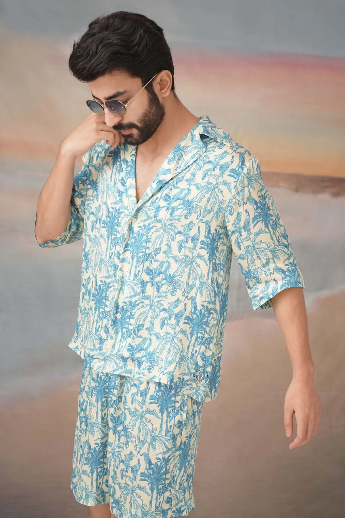 Beige Blue Relaxed Fit Shirt