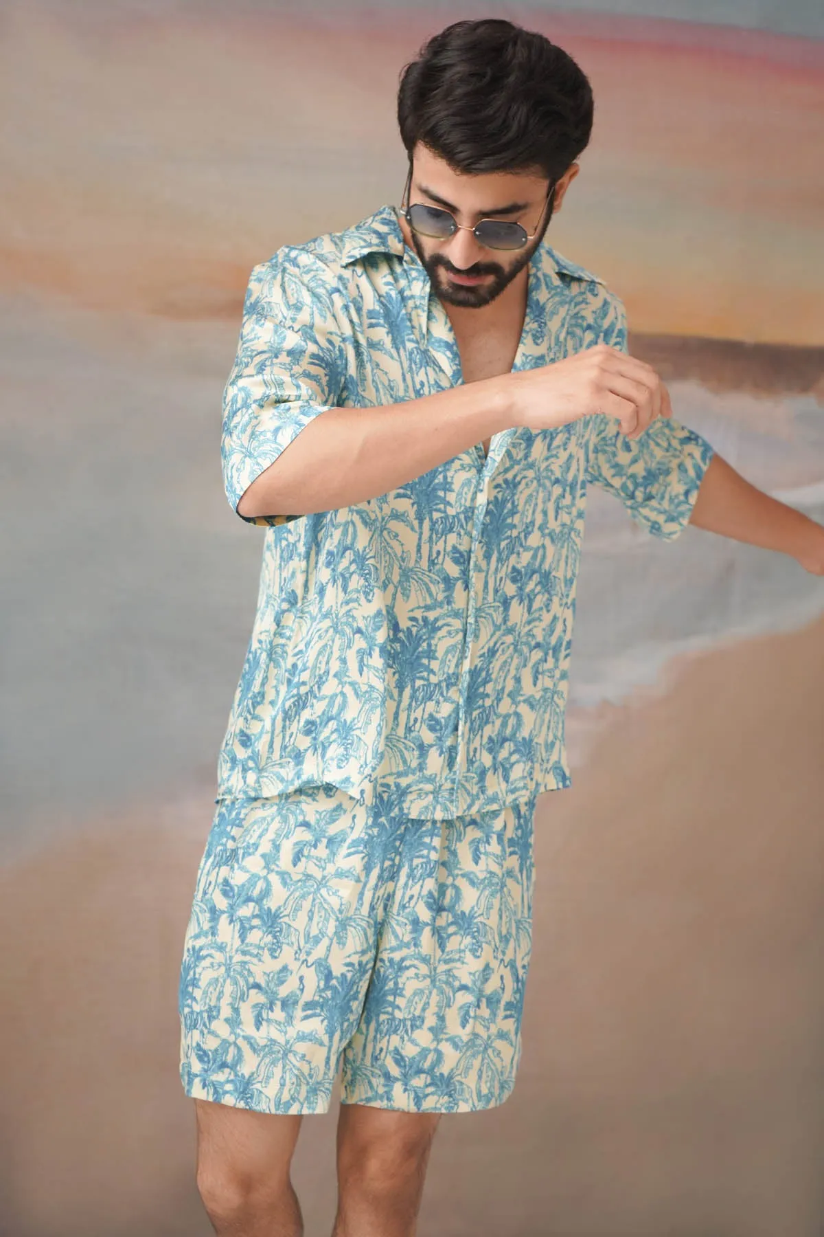 Beige Blue Relaxed Fit Shirt