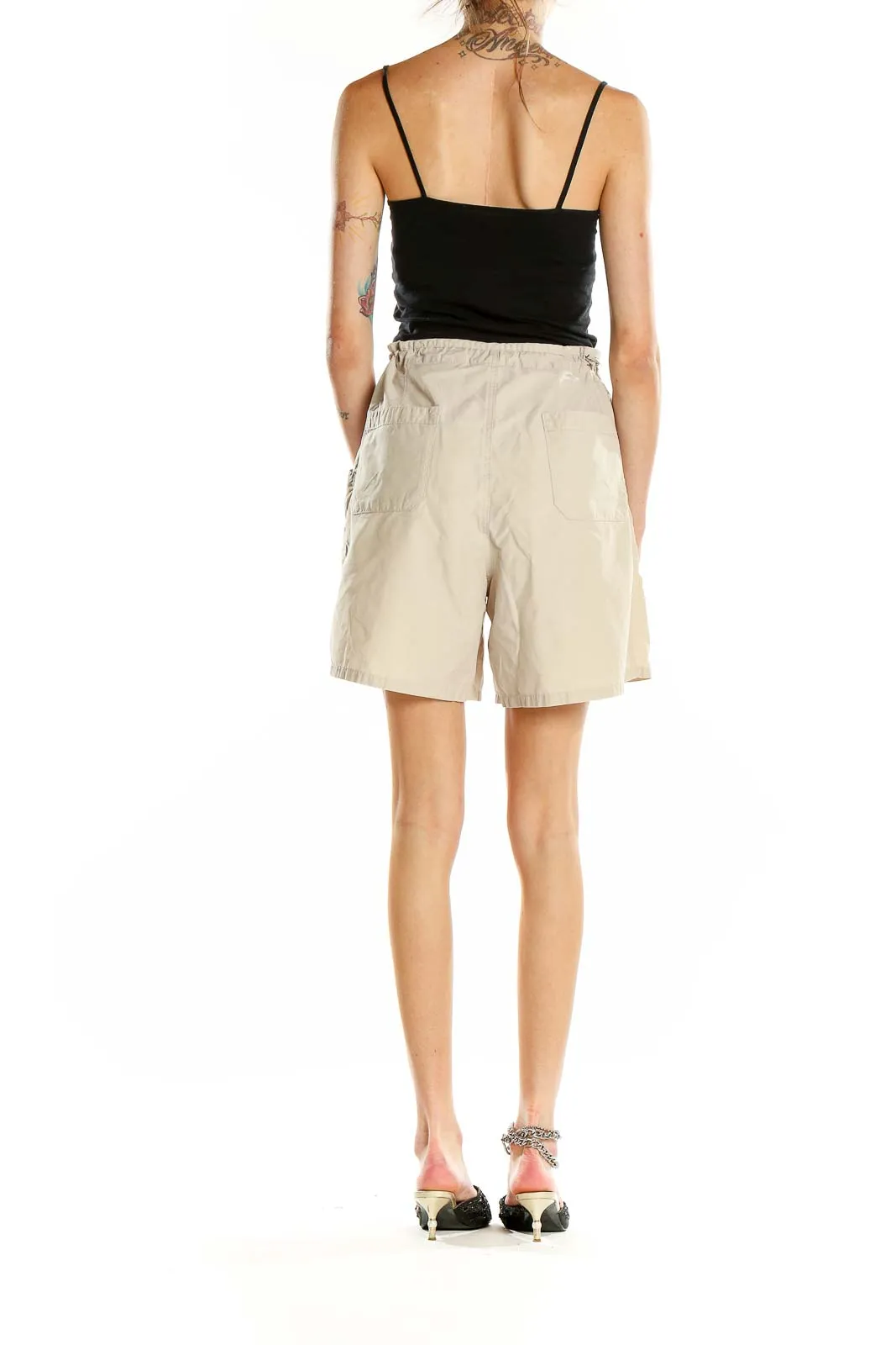 Beige Drawstring Casual Shorts