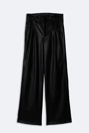 Black pleated leather pants