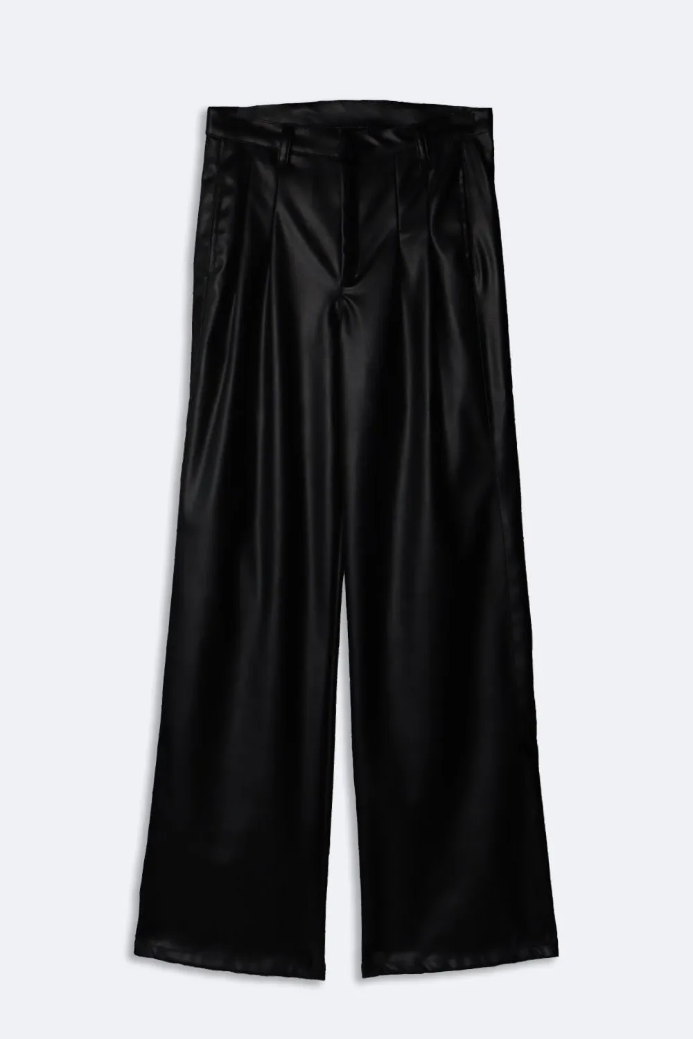 Black pleated leather pants