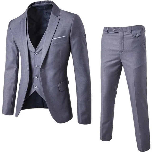 (Blazer Pant Vest) 3Pcs/Set Black Suits Slim Wedding Set Classic Blazers Male Formal Business Dress Suit Male Terno Masculino