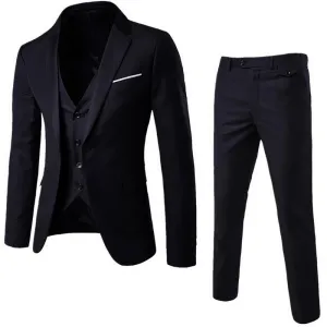 (Blazer Pant Vest) 3Pcs/Set Black Suits Slim Wedding Set Classic Blazers Male Formal Business Dress Suit Male Terno Masculino
