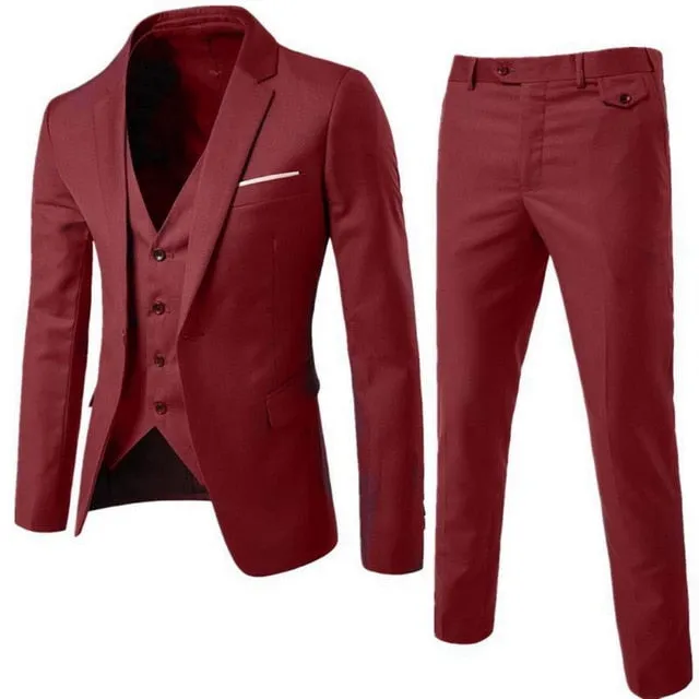 (Blazer Pant Vest) 3Pcs/Set Black Suits Slim Wedding Set Classic Blazers Male Formal Business Dress Suit Male Terno Masculino
