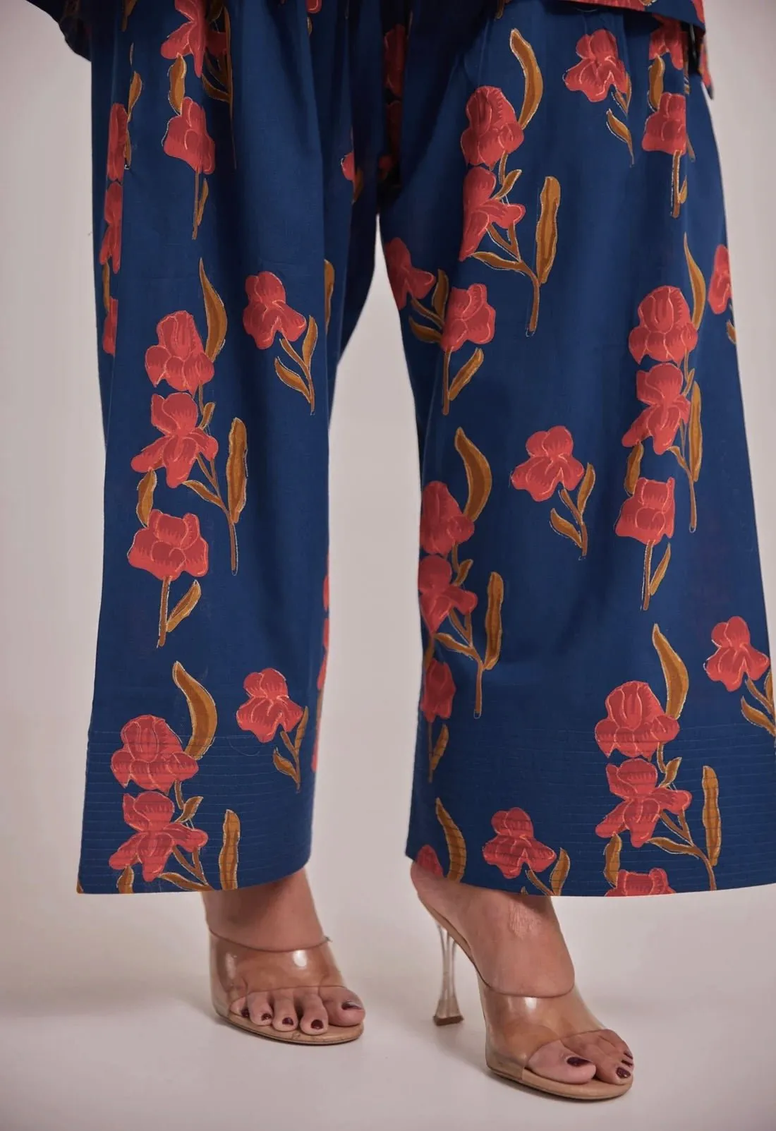 BLUE FLORAL CO-ORD SET WITH FARSI SALWAR PANTS