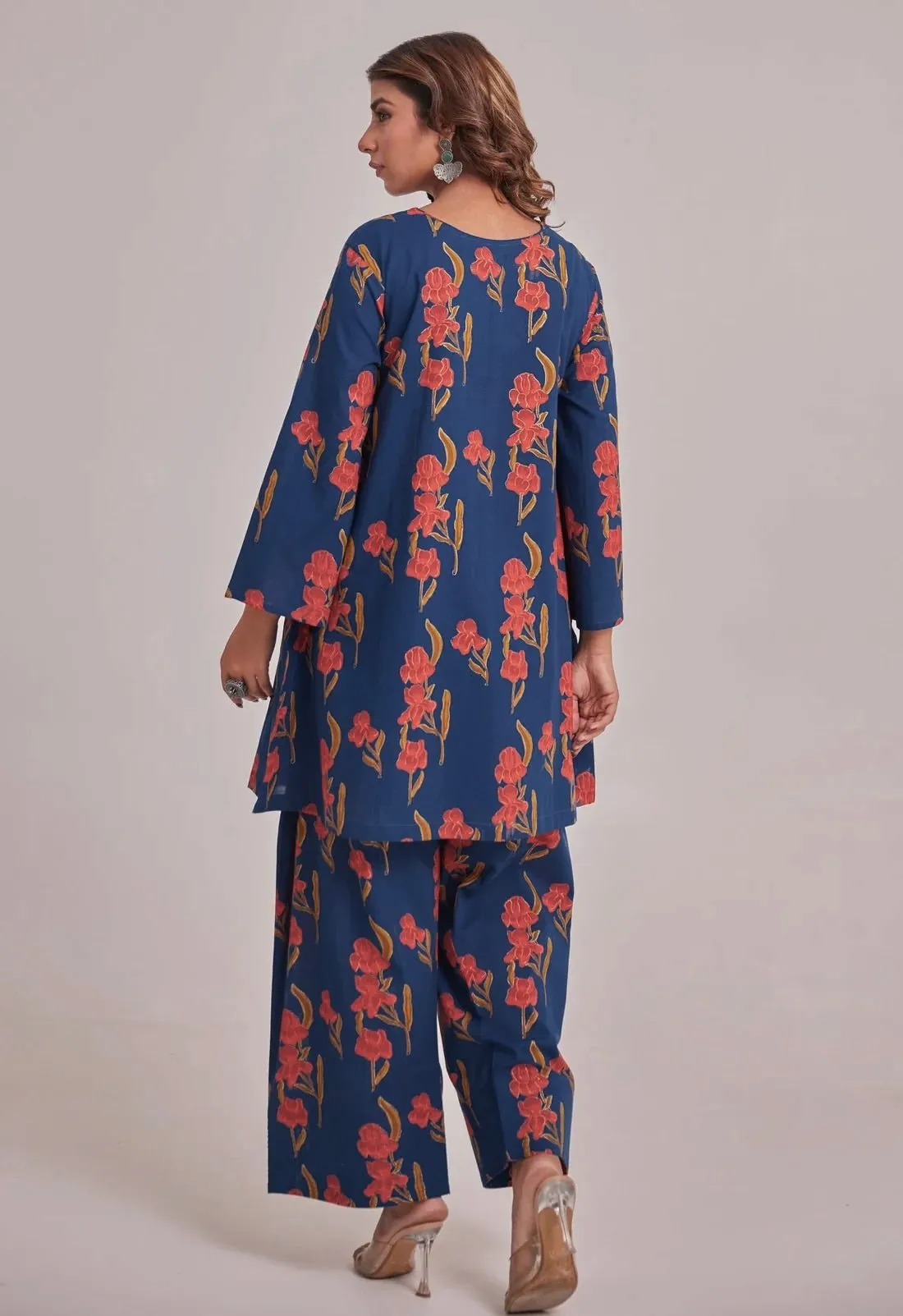 BLUE FLORAL CO-ORD SET WITH FARSI SALWAR PANTS