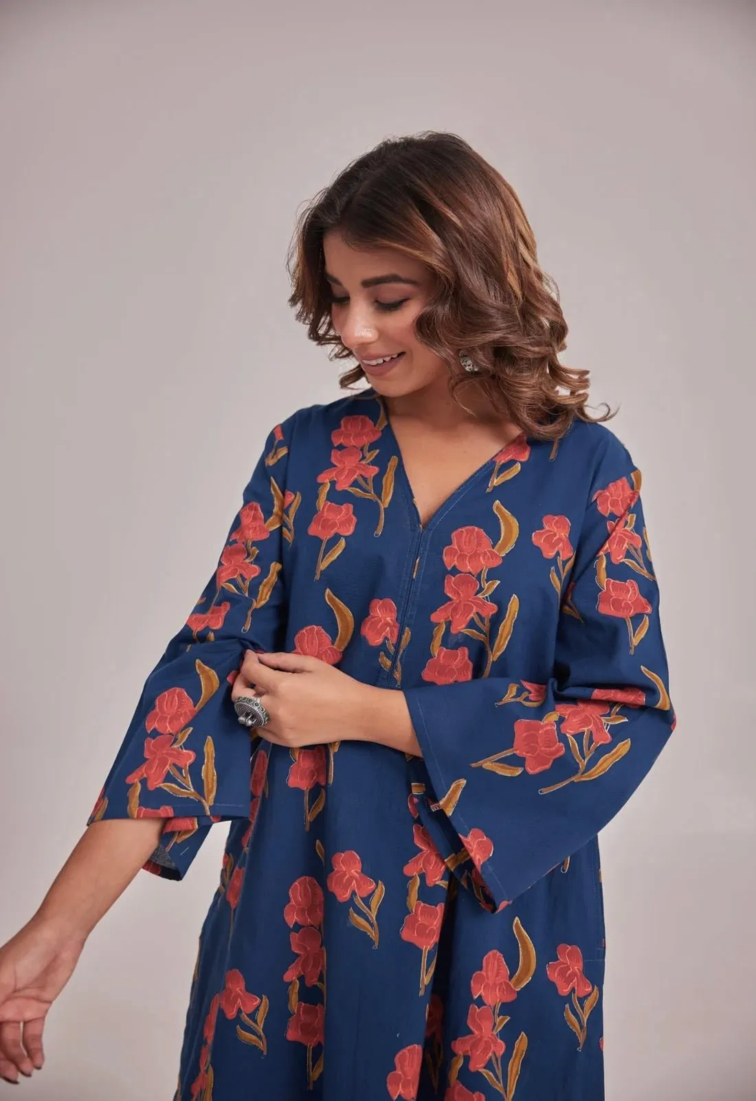 BLUE FLORAL CO-ORD SET WITH FARSI SALWAR PANTS