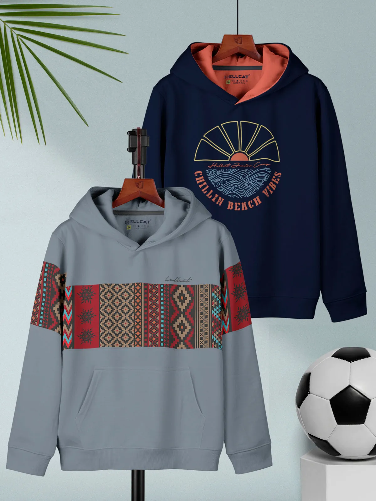 Bluish Grey & Navy Blue Printed Cotton Blend Hoodie Sweatshirt For Boys - Pack of 2