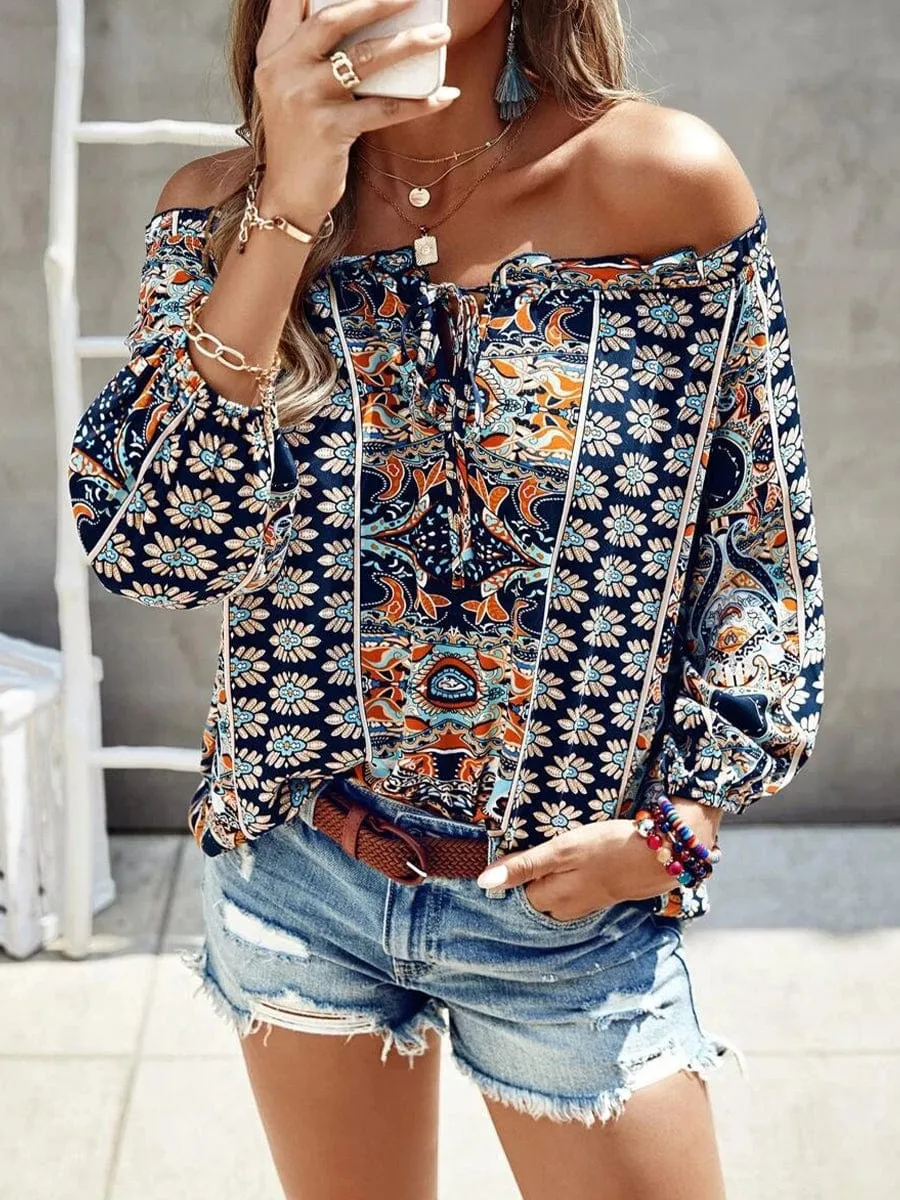 Bohemian Off-Shoulder Floral Blouse