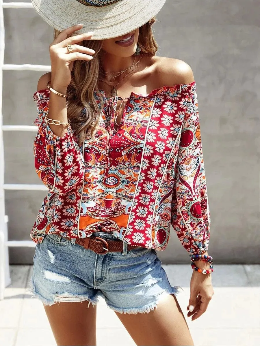 Bohemian Off-Shoulder Floral Blouse