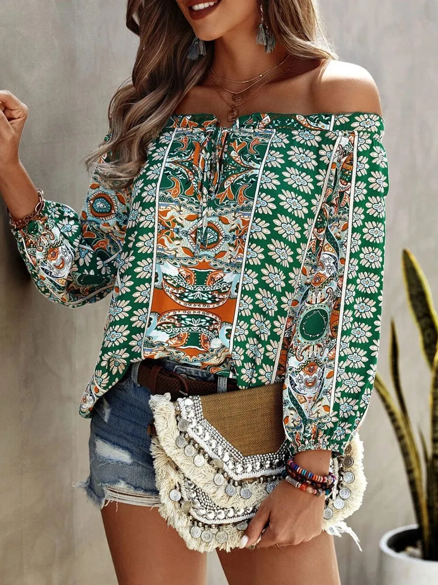 Bohemian Off-Shoulder Floral Blouse