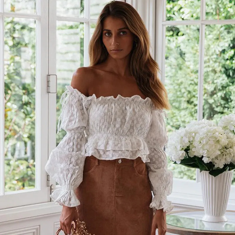 Bohemian Ruffled Long Sleeve Short Top