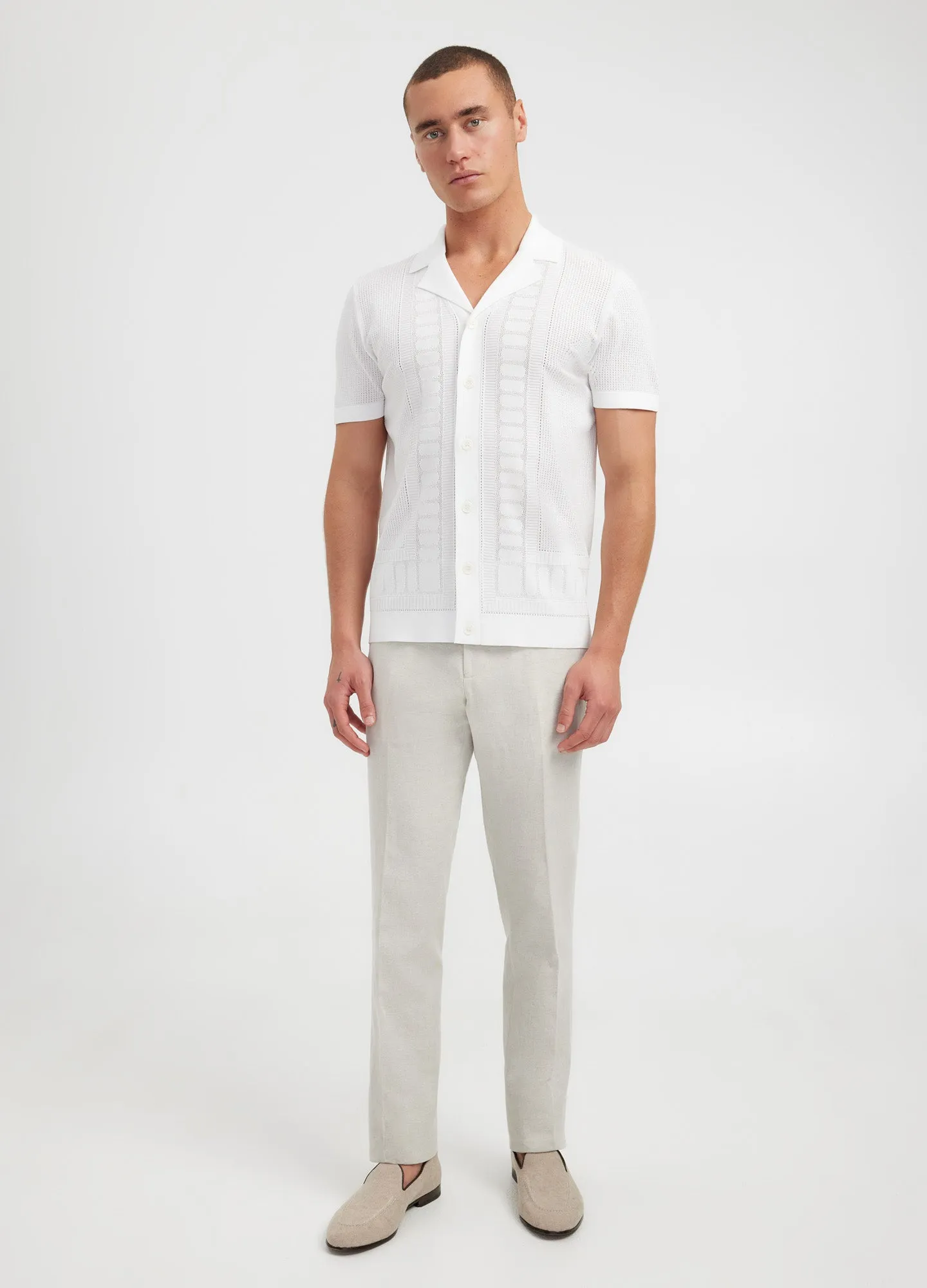 Border Mesh Tech Knit Shirt Ivory