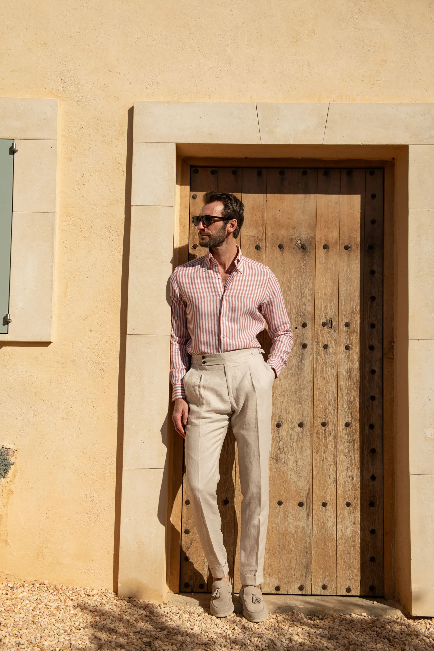 Brick striped linen button down shirt - Made in Italy