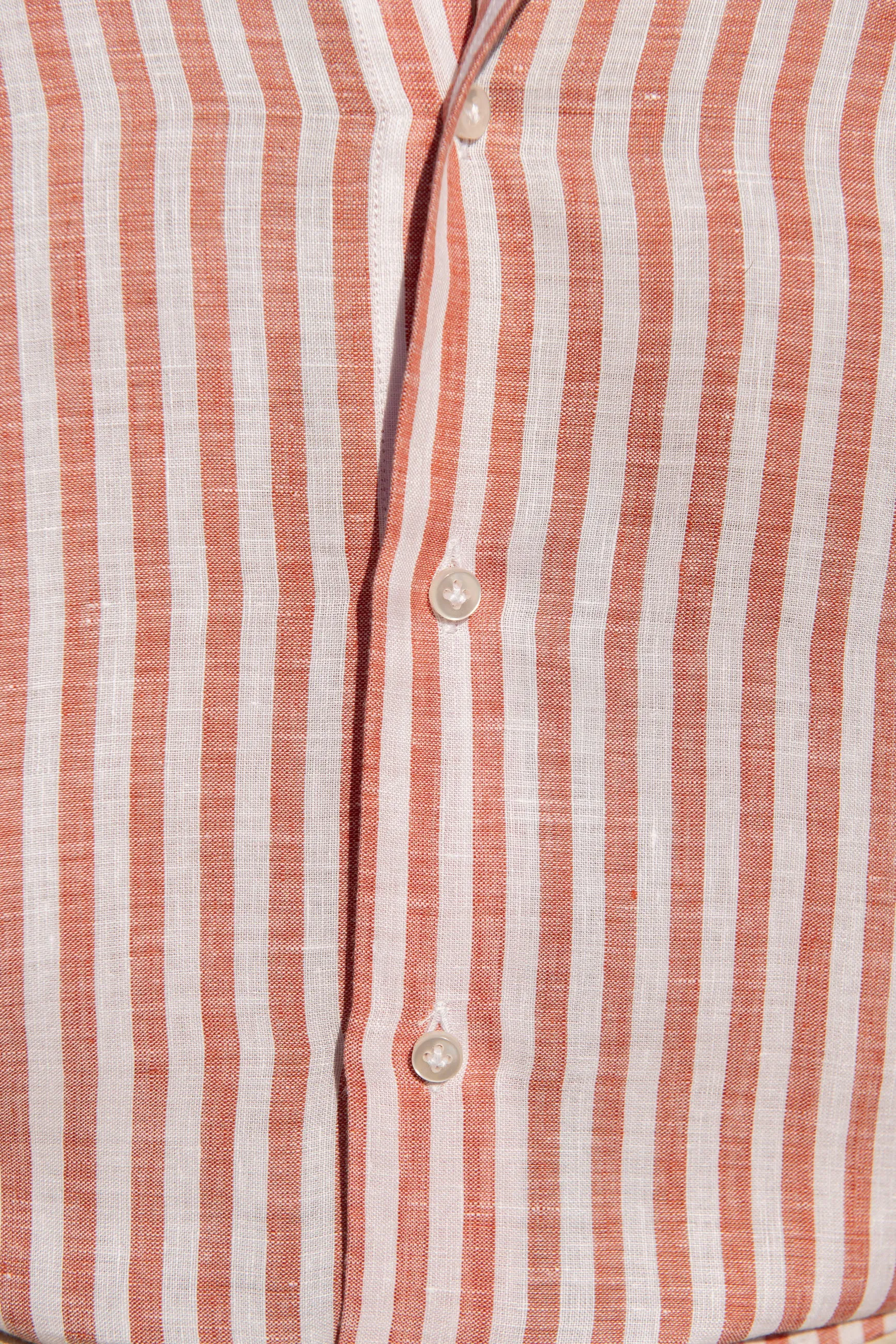 Brick striped linen button down shirt - Made in Italy