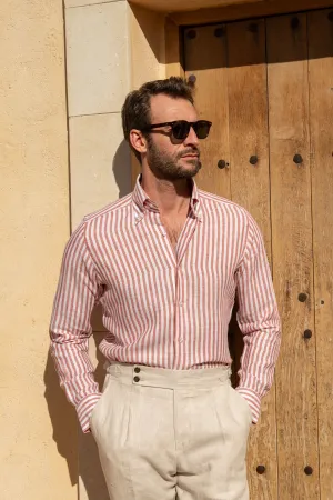 Brick striped linen button down shirt - Made in Italy