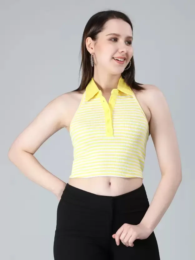Bright and Trendy Yellow Striped Crop Top