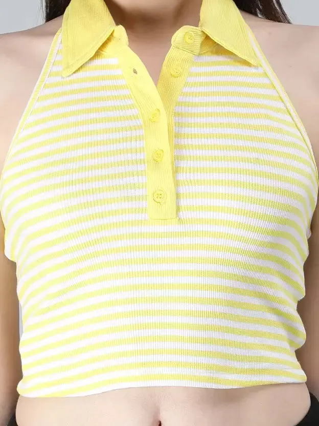 Bright and Trendy Yellow Striped Crop Top