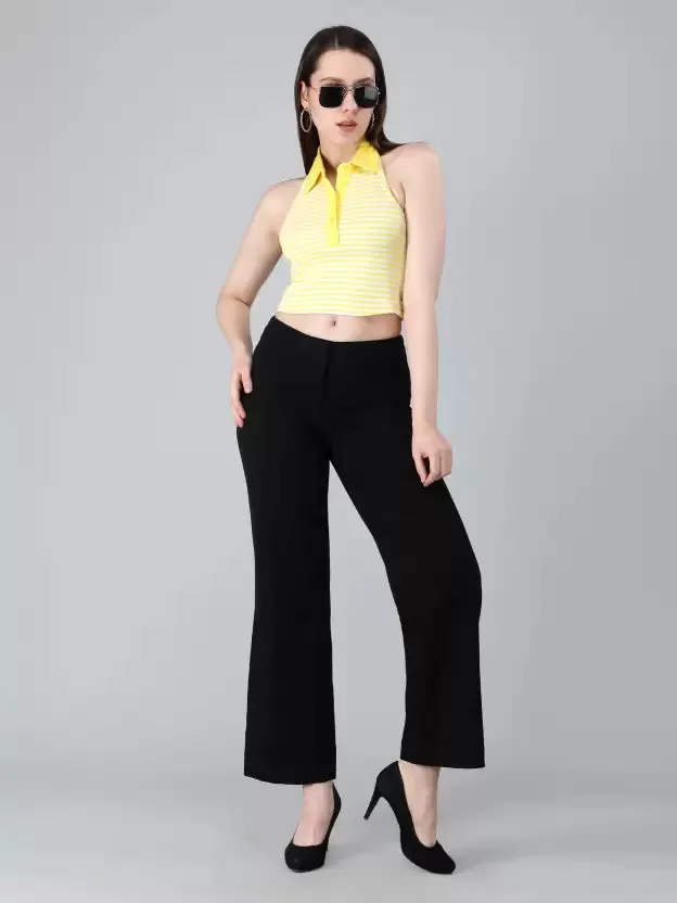 Bright and Trendy Yellow Striped Crop Top