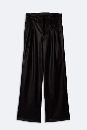 Brown pleated leather pants